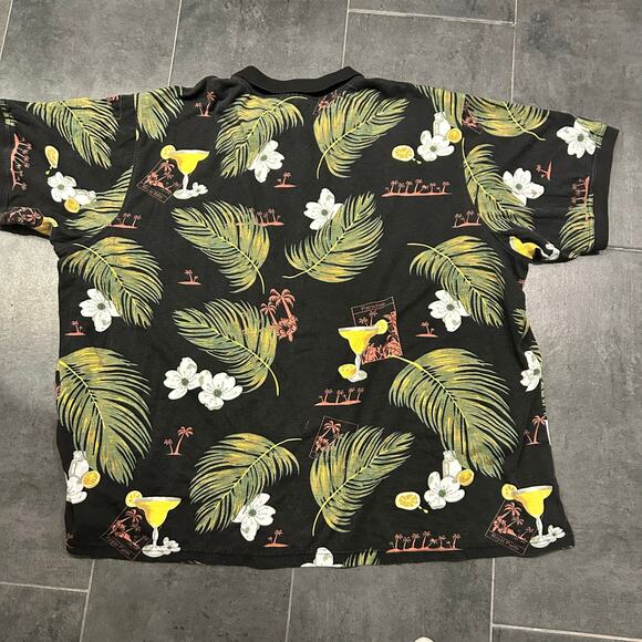 KingSize Men’s Tropical Polo Shirt 5XL  Black Palm Leaf Cocktail Print coastal - Picture 2 of 3